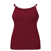 Lumento Női Tartály felsők Egyszínű Nyári felső ujjatlan pólók divat blúz gomb Pulóver Bor Piros XL