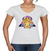 Oroszlán trón király korona állat szerető Női .. s standard V-nyakú póló, fehér, nagy