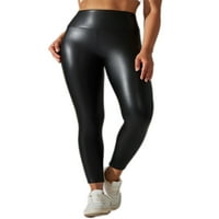 Női PU nadrág vékony láb Fau bőr nadrág Egyszínű Leggings Stretch Harisnya Sport Fekete 3XL
