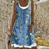Farmer ruha nőknek Sundresses nőknek alkalmi virágos farmer Ujjatlan Divat Kerek nyak nyomtatás Hamis két alkalmi ruha