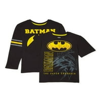 Képregények Batman Boys ikonikus logó grafika Hosszú ujjú és rövid ujjú pólók, 2-csomag, Méretek 4-18