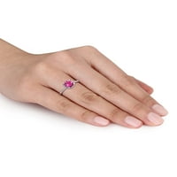 1- Carat T.G.W. Rózsaszín topaz és gyémánt akcentus 10 kt fehér arany halo eljegyzési gyűrű