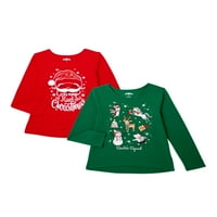 Ünnepi idő lányok karácsonyi hosszú ujjú grafikus pólók, 2-csomag, méret 4-18