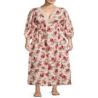 Romantikus cigány női Molett méretű hosszú ujjú horgolt Trim Maxi ruha