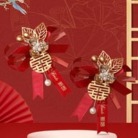Állítsa be a kínai esküvői Corsages Romantikus Íj dekoráció Ötvözet hagyományos menyasszony vőlegény Brossok Pin esküvői