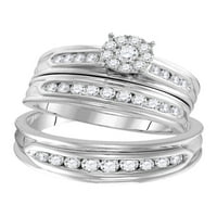 Szilárd 14K fehér arany ő és az övé kerek gyémánt klaszter megfelelő pár három gyűrű menyasszonyi eljegyzési gyűrű