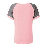 Női blúzok női divat alkalmi laza Kerek nyakú Rövid ujjú póló felső Rózsaszín XL
