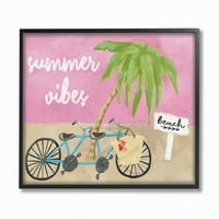 Stupell Industries nyári vibrációk Bike Pink Green Beach Ocean Design keretes fal művészet, Cindy Willingham