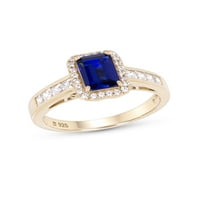14K aranyozott sterling ezüst nyolcszög-vágás Kék és fehér zafír drágakő gyűrű
