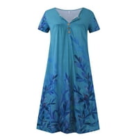 Nyári ruhák Női divatos nyomtatott kerek nyakkivágással A-Line középhosszú szabadidős Rövid ujjú ruha Kék M