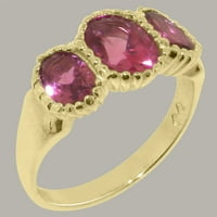 Brit készült 10K sárga arany gyűrű természetes rózsaszín turmalin Női eljegyzési gyűrű - méret opciók-méret 9.75