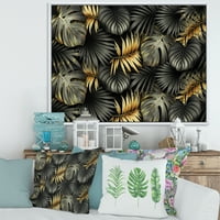 Designart 'Arany és Fekete Trópusi levelek II' Modern keretes vászon fali művészet
