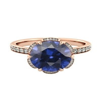 A Lab Létrehozta A Blue Sapphire 2-T. ctw eljegyzési gyűrű gyémántokkal 14k Rózsa Arany Virág Vintage Halo