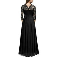 Softmallow női estélyi ruha Chiffon kerek nyakú hosszú ruha varrás Csipke koszorúslányok ruhák Fekete L