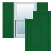 Ekena Millwork 18 W 26 H True Fit PVC parasztház lapos panel kombinált rögzített redőnyök, Viridian Green