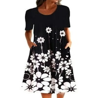 Paille Női Midi Hosszú ruha virágmintás póló ruhák rövid ujjú Nyári strand Sundress Kaftan Holiday Black 2XL
