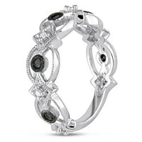 Carat T.W. Fekete -fehér gyémánt sterling ezüst szüreti gyűrű