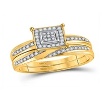 Szilárd 10K sárga arany ő és az övé kerek gyémánt négyzet megfelelő pár három gyűrű menyasszonyi eljegyzési gyűrű esküvői