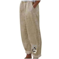 Téli alkalmi nadrág Női Elasztrikus derék pamut vászon Nadrág zsebbel Egyszínű Laza illeszkedésű hosszú nadrág