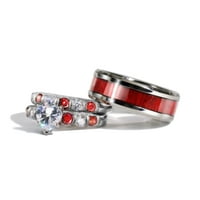 Állítható méretű Párok gyűrűk ezüst vörös Rubin CZ esküvői eljegyzési gyűrű menyasszonyi készletek férfi titán esküvői