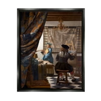 Stupell Industries A festés allegóriája Johannes Vermeer klasszikus portré festmény Jet fekete úszó keretes vászon