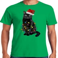 Graphic America ünnepi karácsonyi ünnepi macska lámpákkal férfi grafikus póló