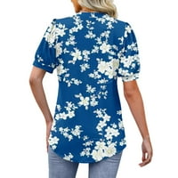 Felsők Női Virágmintás Crewneck blúz rakott rövid ujjú laza pulóver ing Női felsők Kék S