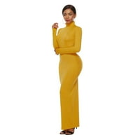 Cethrio Ruhák Női hosszú szilárd hosszú ujjú Clearance sárga ruha mérete 2XL
