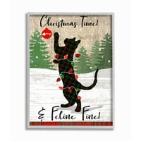 Stupell Industries ország Ünnep Karácsonyi idő kifejezés családi macska jelenet keretes fal Art Design Andrea Tachiera,