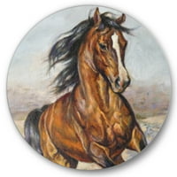 DesignArt „Egy ló bezárási portréja a versenyen” Farmhouse Circle Metal Wall Art - 11 -es lemez