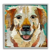 Stupell Industries réteges kutya állat portré Ephemera Patchwork kollázs grafika szürke Keretes művészet nyomtatás