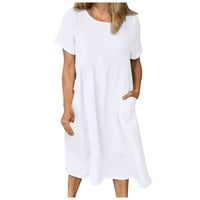 Bazyrey Midi ruhák nőknek szilárd zsebek Ruhák Női kerek nyakkivágással alkalmi rövid ujjú ruhák fehér 4XL