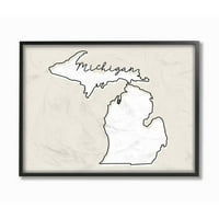 Stupell Industries Michigan Home State Map semleges nyomtatási tervezés keretes giclee texturizált művészet, Daphne