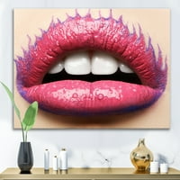 Designart 'Beautiful Woman Lips With Pink Lipstick' Modern Vászon Falfestmény Nyomtatás