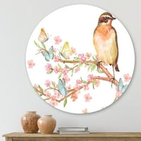 Designart 'kedves madár ül a Sakura ágán, a pillangókkal' hagyományos körfém fali művészet - 11 lemez
