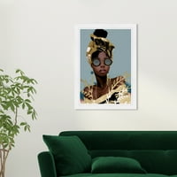 A Wynwood Studio poros kék tekercsek divat- és glam portrék fali art vászon nyomtatott kék metál arany 13x19