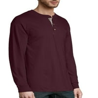 Hanes férfi és nagy férfi húsos nehézsúlyú Hosszú ujjú háromgombos Henley, 3XL méretig