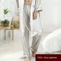 Wisremt új Egyszínű selyem Férfi Alkalmi pizsama Laza Otthoni Viselet Navy XL