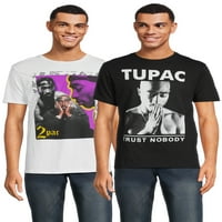 A Tupac férfiak és a nagy férfiak rövid ujjú grafikus pólója, 2-csomag, S-3XL méretű