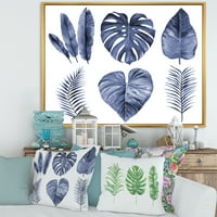 Designart 'Kék akvarell trópusi levelek I' Farmhouse keretes vászon fali művészet