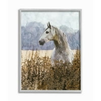 Stupell Industries Wild Horse magas fű oldalsó portré akvarell keretes fal art dizájn, Stellar Design Studio, 16 20