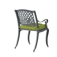 Kaleb kültéri öntött alumínium étkező szék párnával, készlet 2, antik matt fekete, Olive