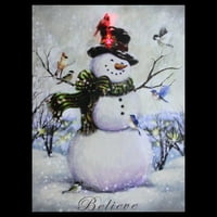 Megvilágított hóember és madár barátok karácsonyi vászon fal Art 15.75 11.75