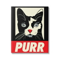 Stupell Industries Purr szöveg Vintage macska Piros Fekete képi jel vászon fal művészet, 48, Design Rachel Caldwell