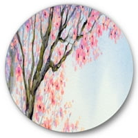 Designart 'Gyönyörű rózsaszín madár ül a virágos ágon' Hagyományos körfém fali művészet - 36 lemez