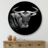 Designart 'A Wildebeest' Fekete -fehér portréja 'parasztház Circle Metal Wall Art - 29 -es lemez