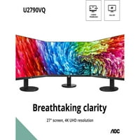 U2790VQ 27 4K UHD LED Monitor, IPS Panel, milliárd + szín, 20m: intelligens kontraszt, DisplayPort HDMI bemenetek,