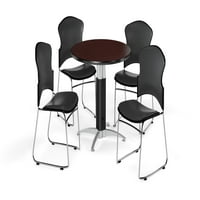Multi-Use szünet szoba csomag, 36 kerek asztal Vinyl Stack székek, cseresznye kivitelben fém háló alap és Navy ülések