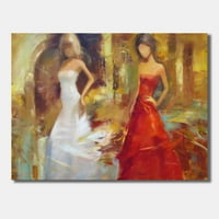 ART Designart hölgy fehér ruhában és hölgy piros ruhában i Modern Vászon fal művészeti nyomtatás. szélesre. magas