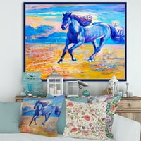 Absztrakt kék ló galoping a préri keretes festmény vászon művészete